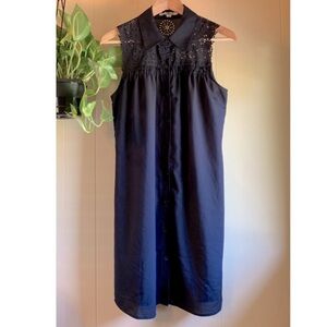 Ya Los Angeles Navy Blue Embroidered Detail Flowy Sleeveless Bohemian Dress M